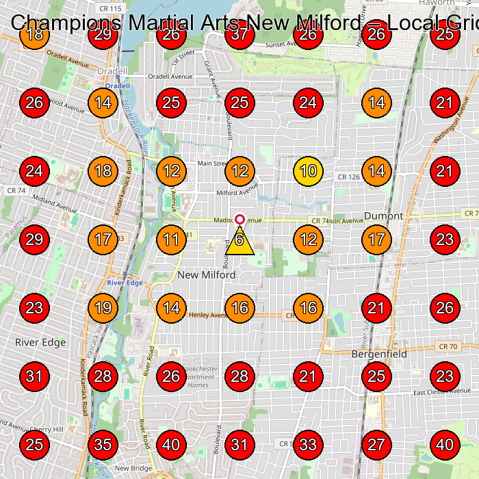 Champions Martial Arts New Milford GeoGrid visibility map for Martial Arts School in Bergenfield